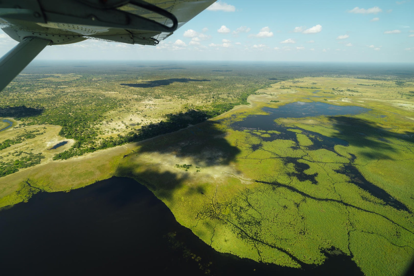 Light aircraft arriving in the wilderness