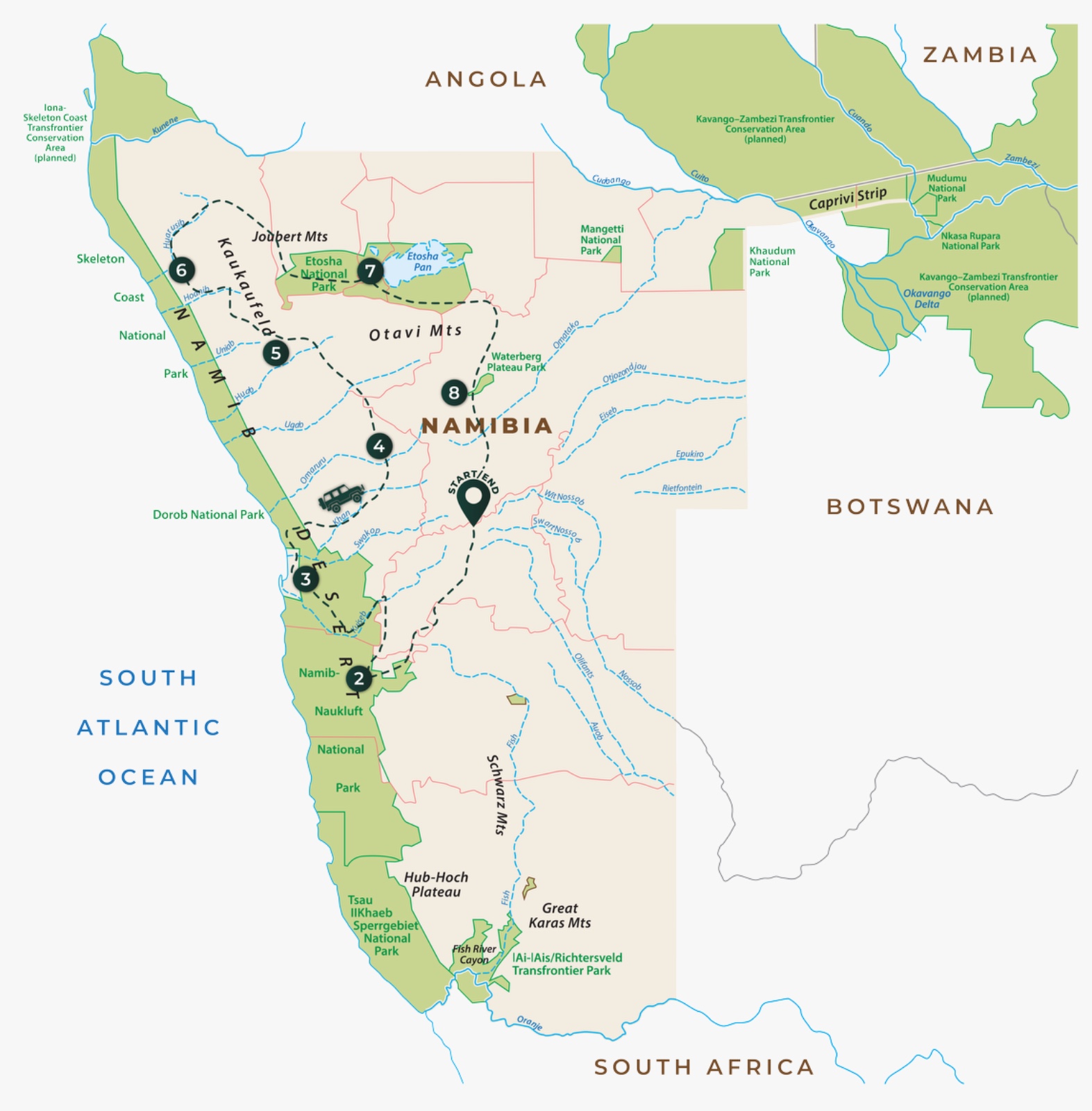 Route map for A Namibian Adventure